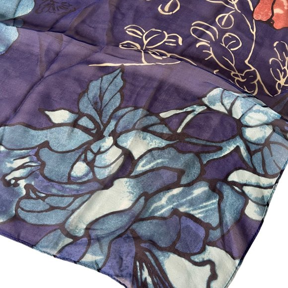Vince Camuto Womens 100% Silk Scarf Floral Pattern Rectangle Blue Flowers 77" - Picture 6 of 10